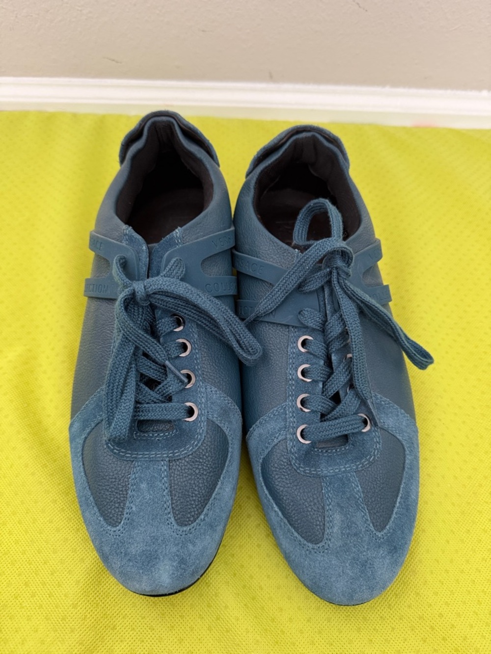 Versace Collection Teal Sneakers with Suede Accents
